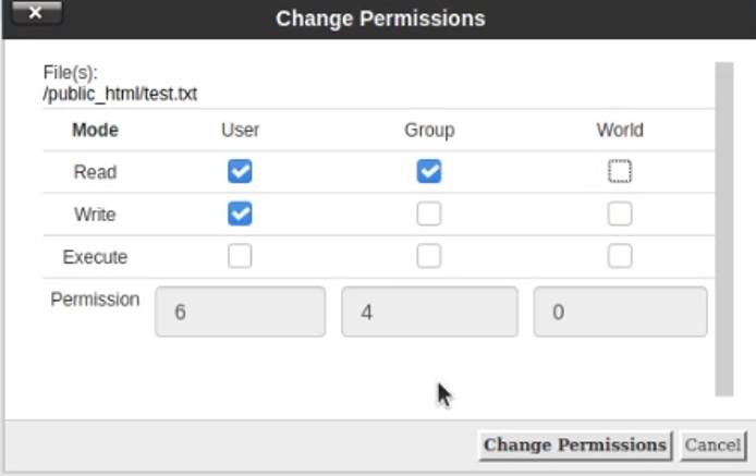 Use the Change Permissions window to restrict access to the file or directory.