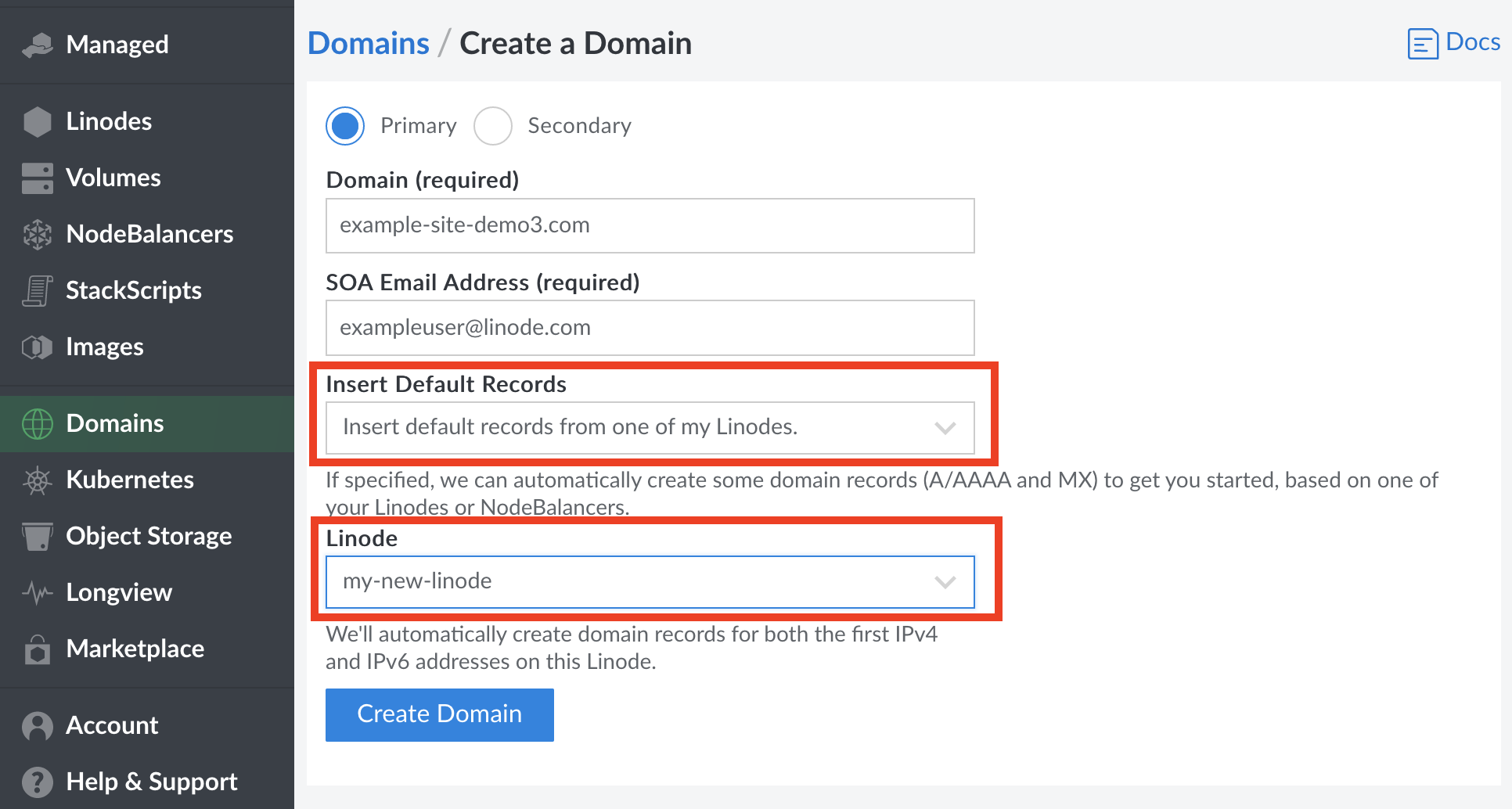 Create default DNS records when adding a new domain