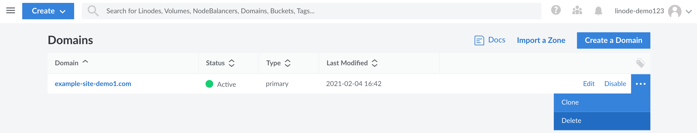 This menu lets you remove a DNS zone