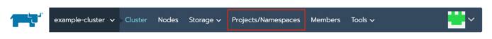 Rancher cluster navigation bar - Projects/Namespaces highlighted