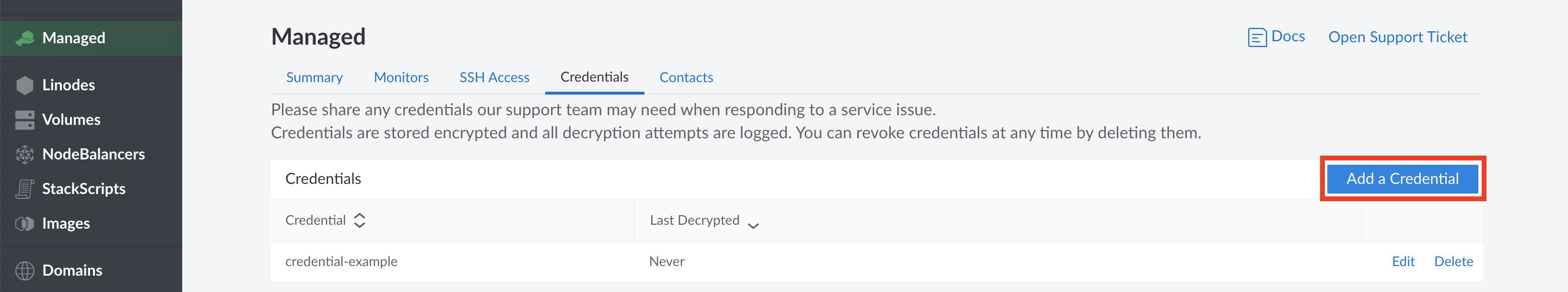 Linode Managed Credentials
