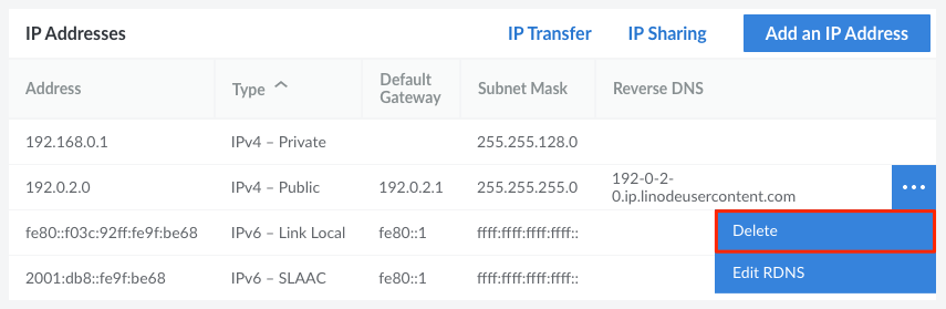 Select &lsquo;Delete&rsquo; option from the IP address menu.
