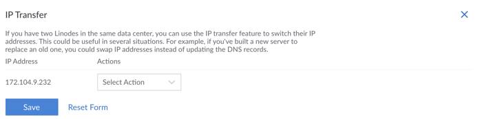 The IP Transfer menu in the Cloud Manger