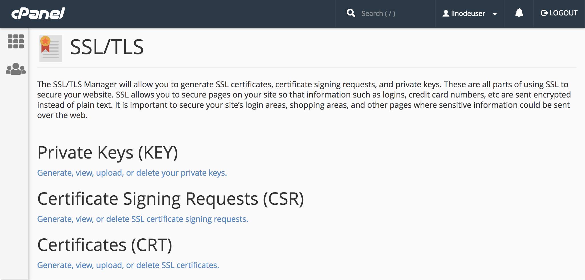 CPanel SSL/TLS Page