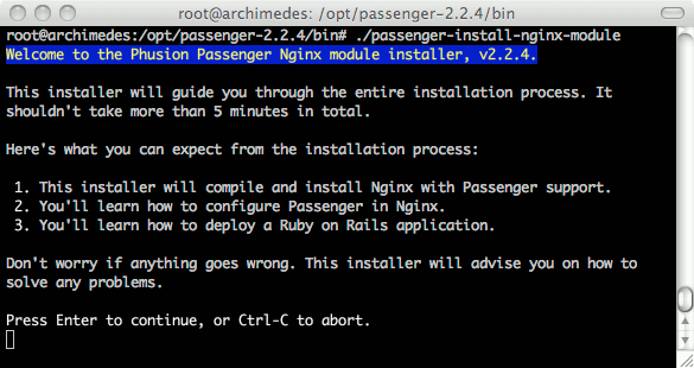 Phusion Passenger nginx installer program running on Debian 7 (Wheezy).