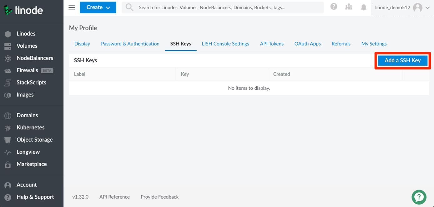 SSH Keys tab