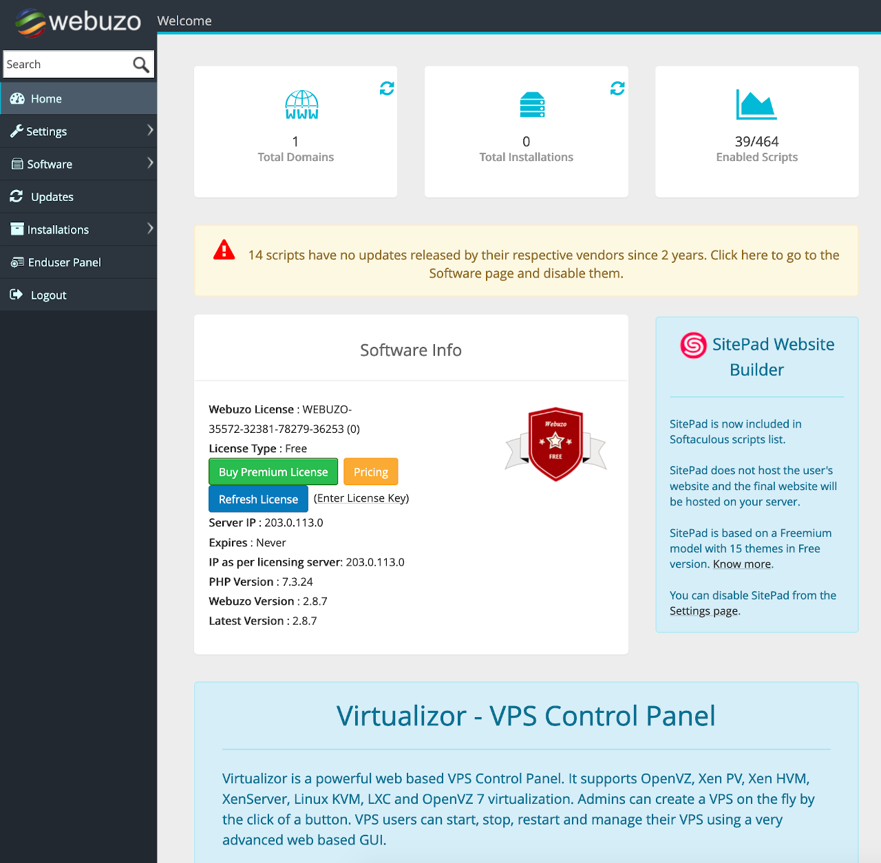 Webuzo Admin Panel